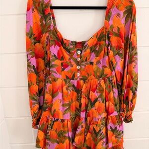 NWT FARM Rio - Mango Macaws Mini Dress – Size M – $185 MSRP – Smocked Back